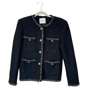 WE ARE K-Fashion Korean Tweed Blazer Black Size Small Gold Business Workwear